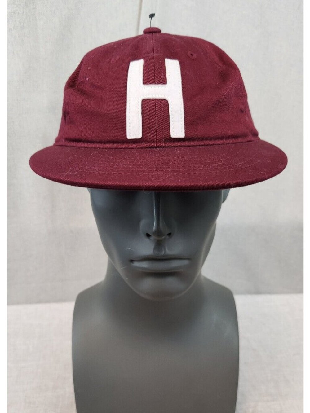 Hershel Supply SMALL Burgundy w White H Flat Brim Fitted Baseball Cap Hat USED